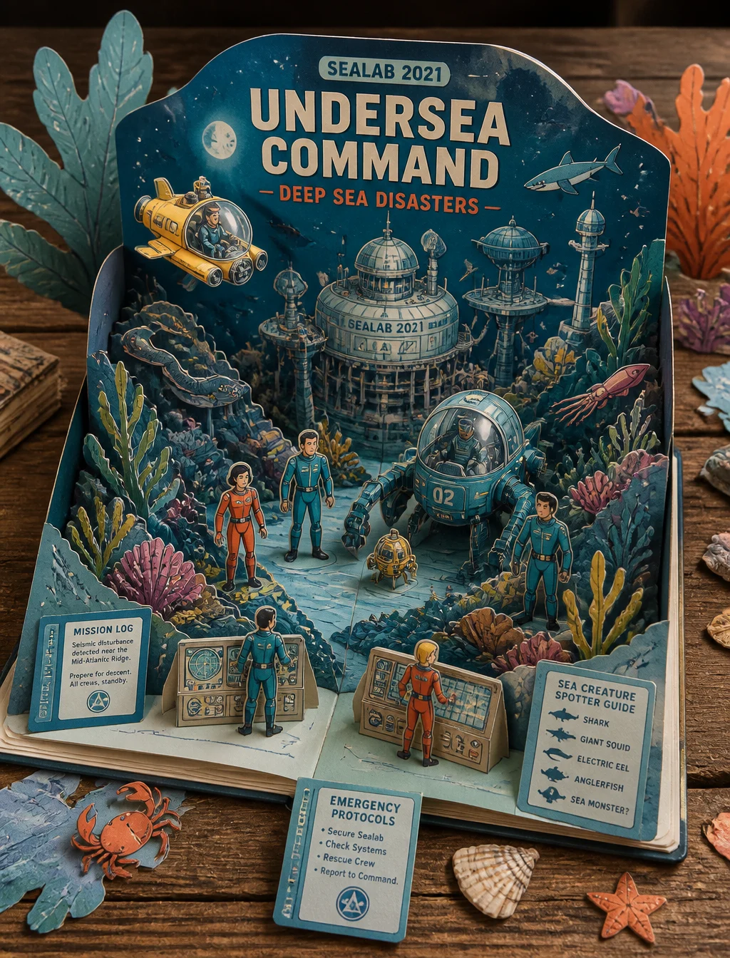 Create a Sealab 2021-themed 3D pop-up papercraft storyboo...
