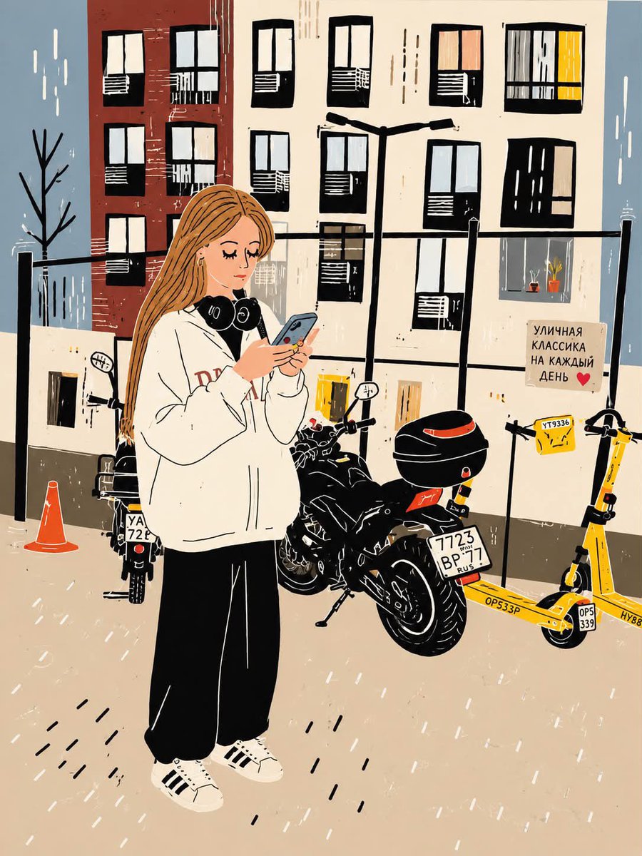 Transform this photo into a clean, hand-drawn editorial illustration with a modern urba...