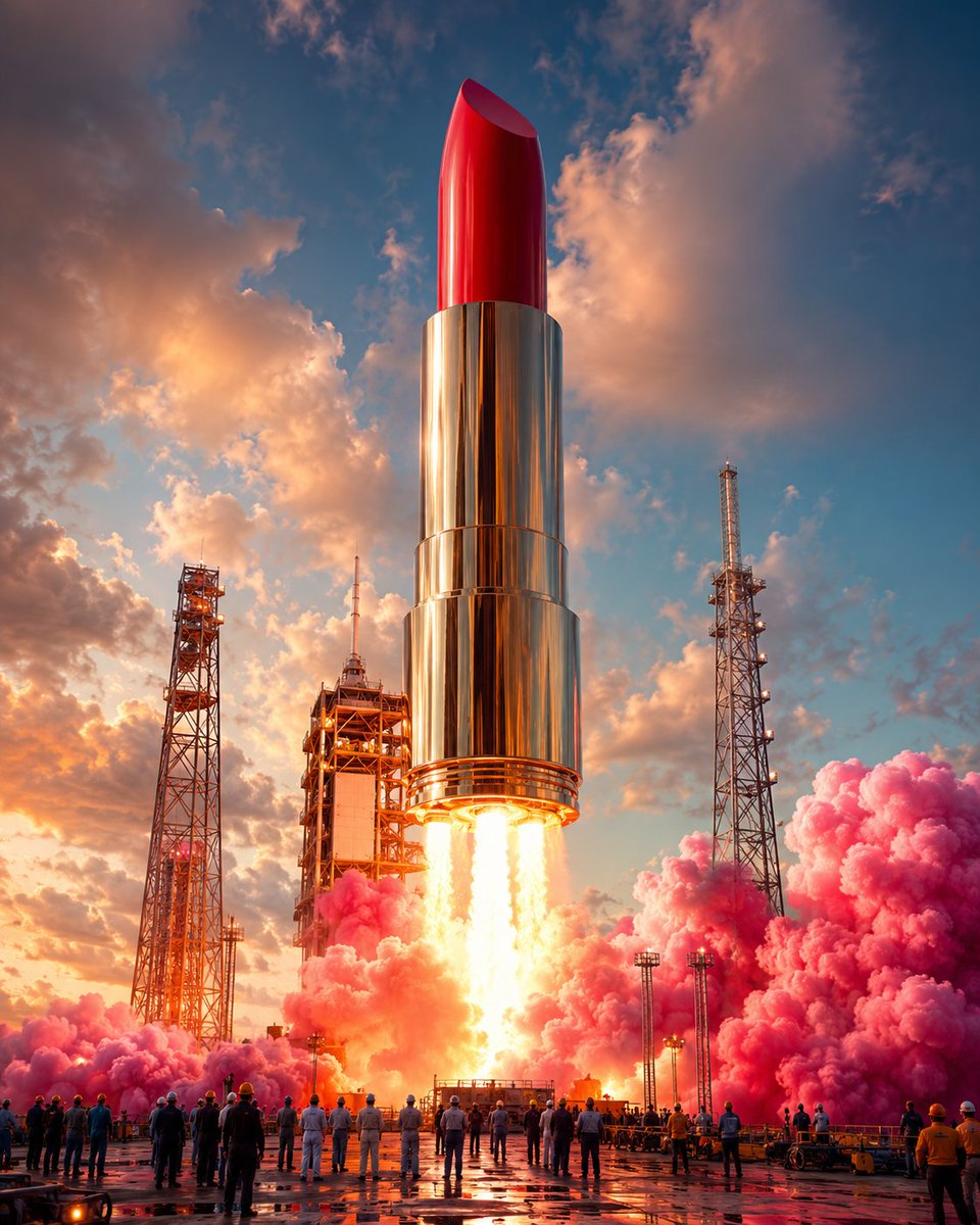 Ultra photorealistic surreal luxury beauty campaign featuring a gigantic glossy red lip...
