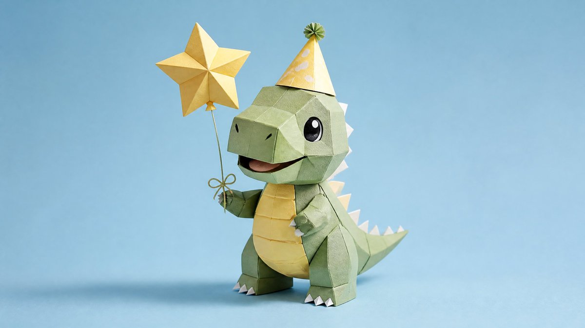 Create a minimalist 3D origami papercraft studio render of a smiling strawberry cupcake...