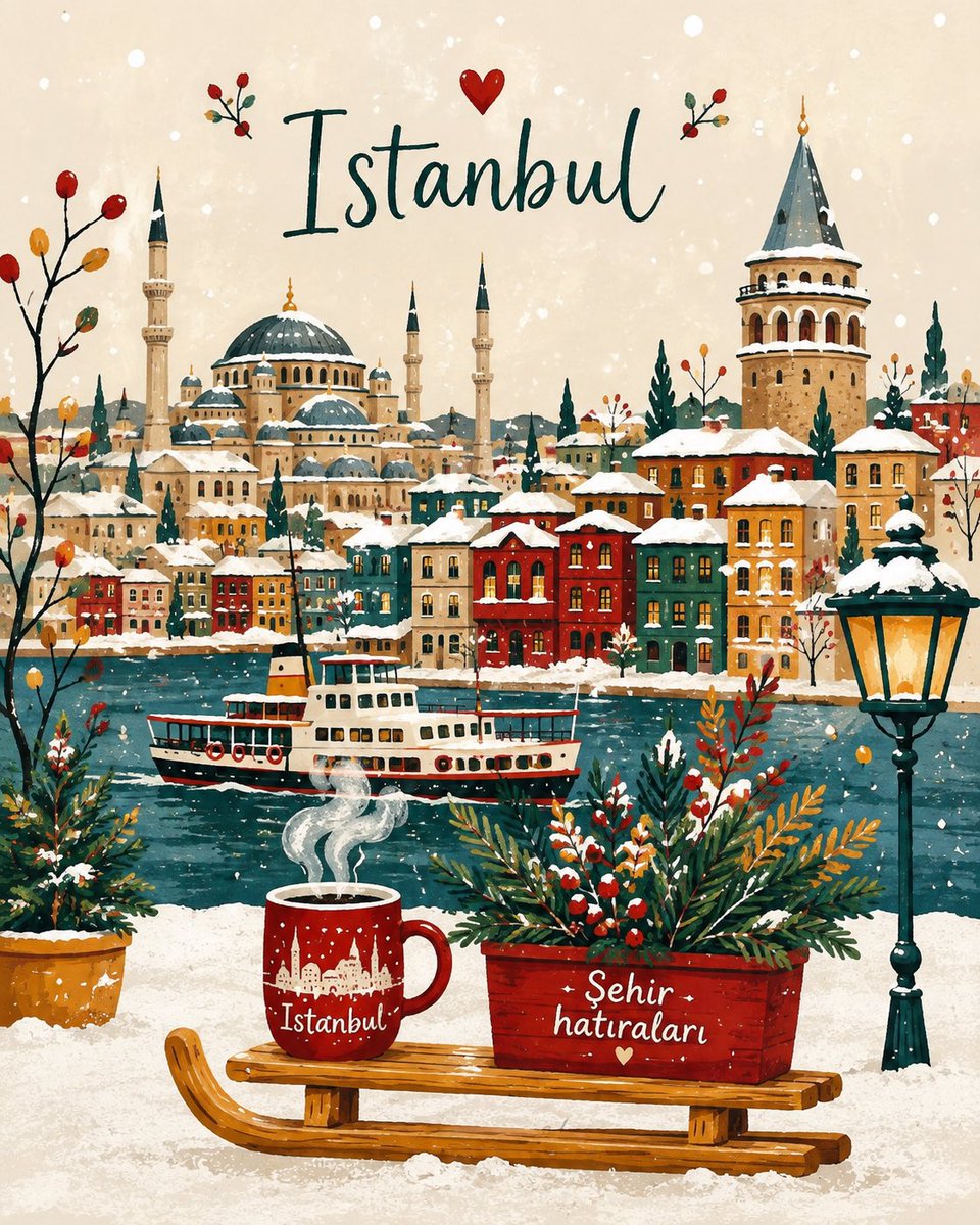 Create a charming vertical winter storybook illustration in a cozy hand-painted, whimsi...