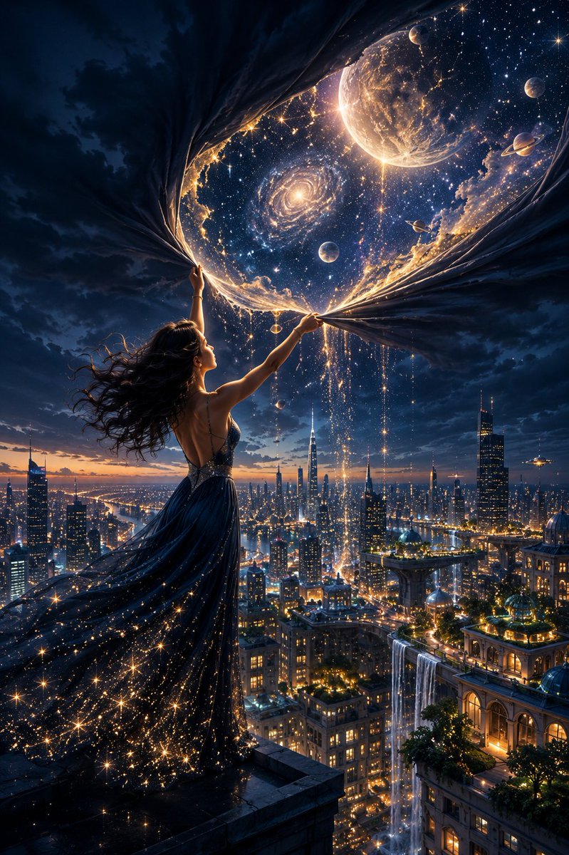 A breathtaking cinematic fantasy portrait of a beautiful woman standing on the edge of...