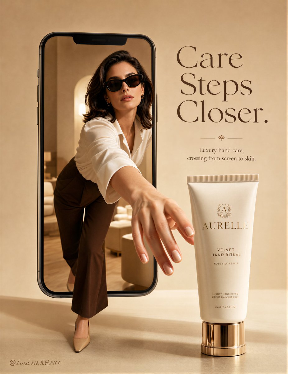Create an ultra-premium beauty advertising poster for an original luxury skincare brand...
