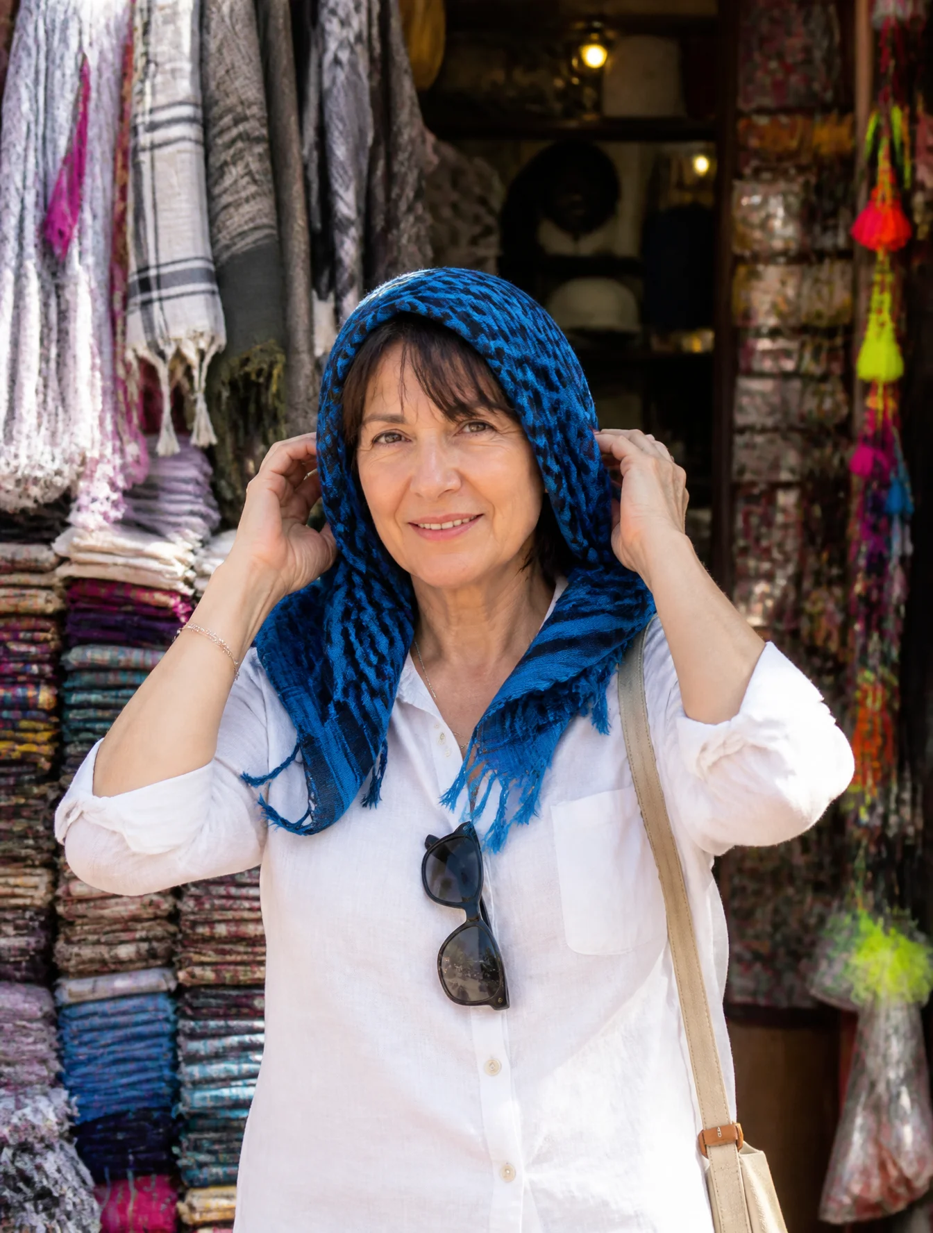 A middle-aged woman with a gentle smile poses in front of...
