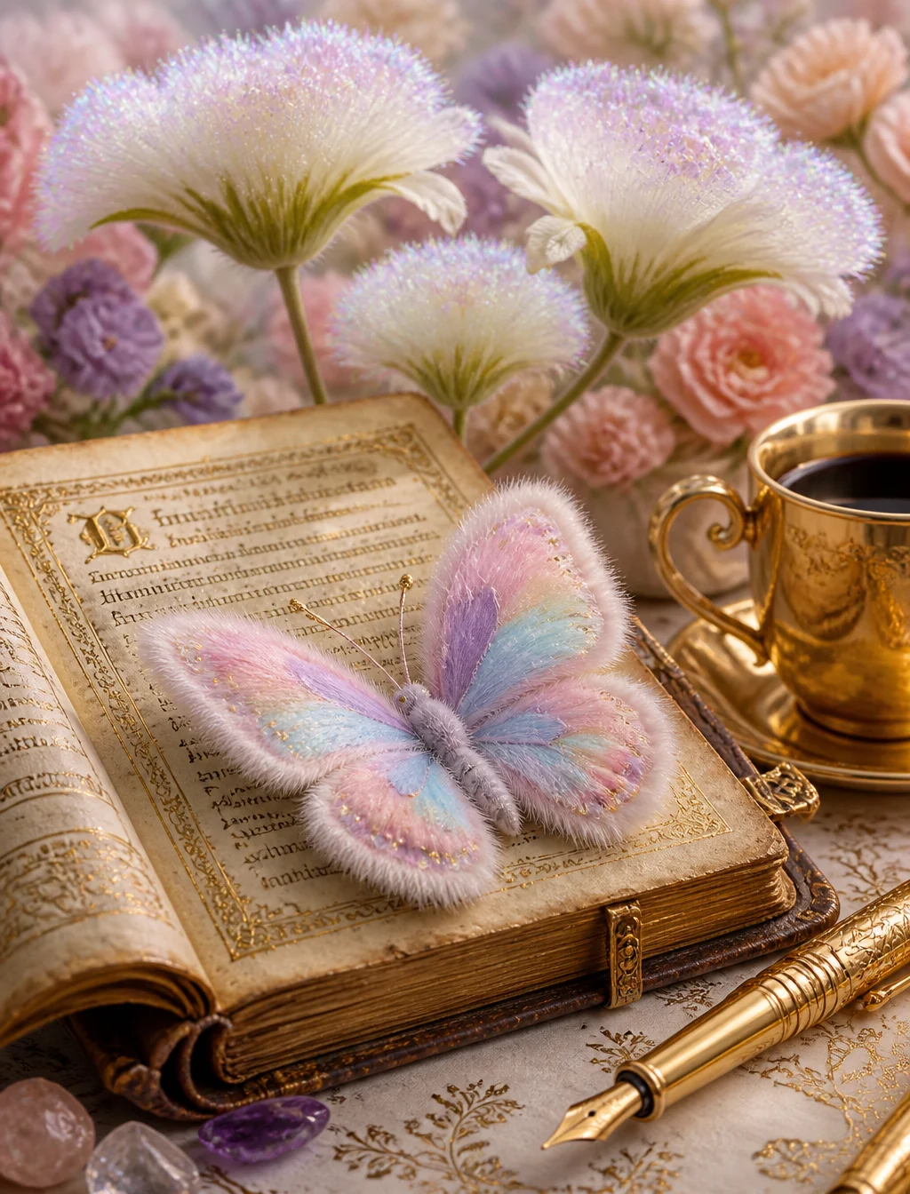 In an enchanting 3D render, a delicate butterfly with flu...