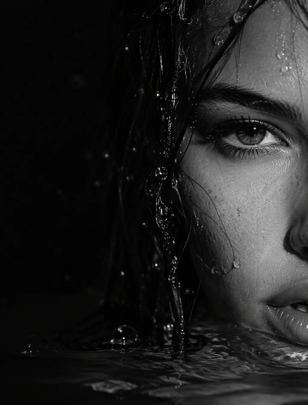 A striking monochrome photo-style portrait of a sultry, a...
