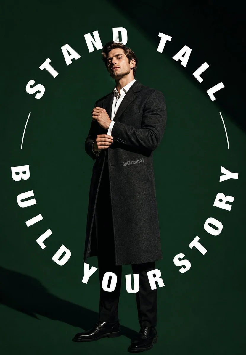 Full-body studio shot of an American white man with sharp...