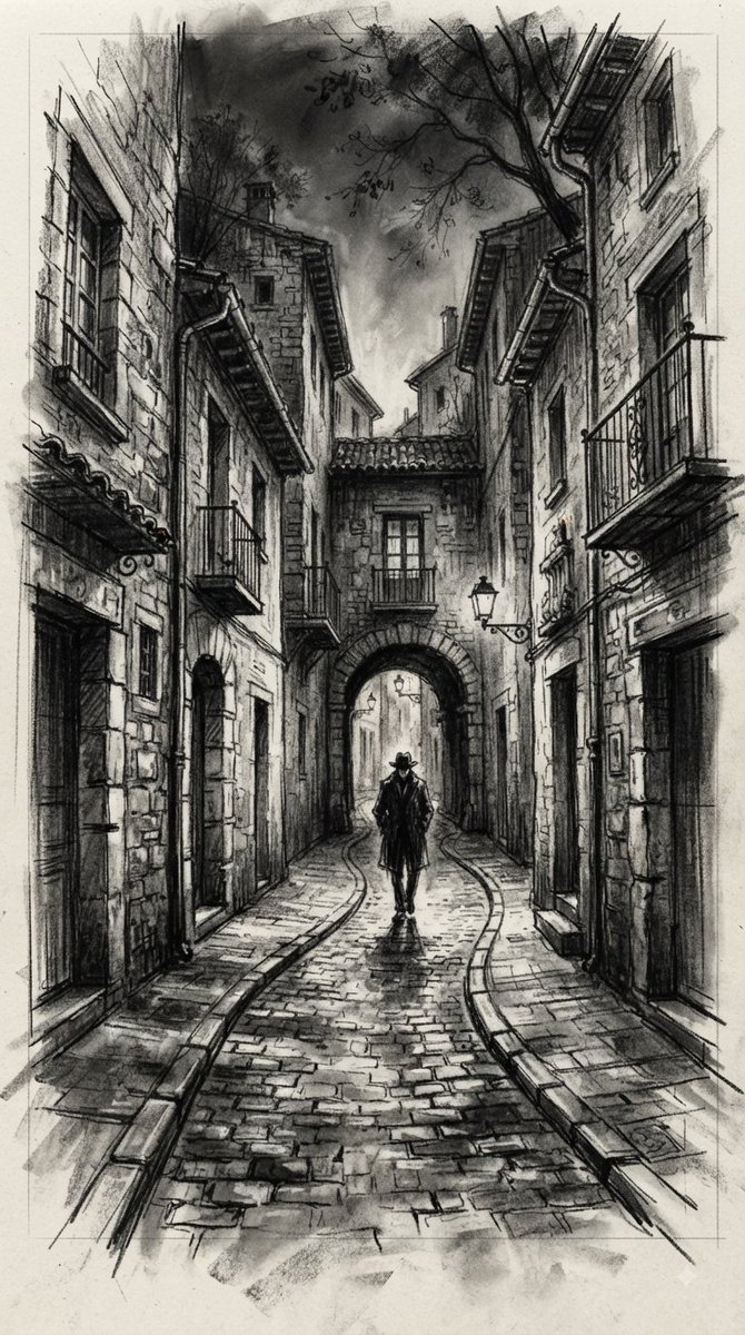 A detailed vertical artistic charcoal sketch featuring a mysterious dark gothic aesthet...