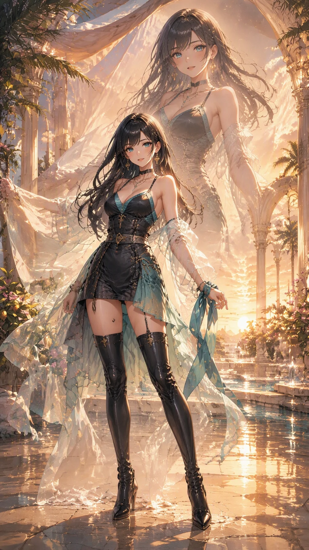a vertical 9:16 premium anime game key visual with no rea...
