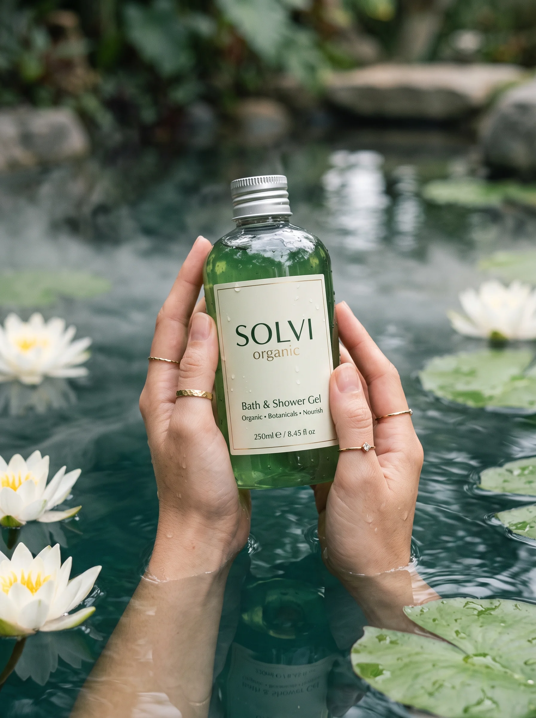 Luxury product photography of a green translucent bath an...