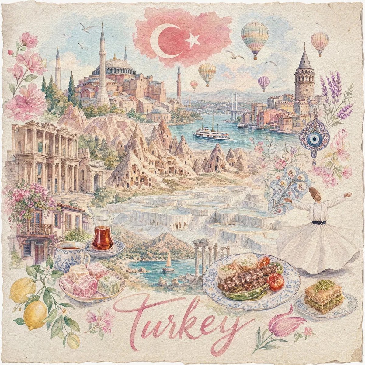 Create a beautiful vertical 4:5 pastel-colored paper painting featuring [COUNTRY] as an...