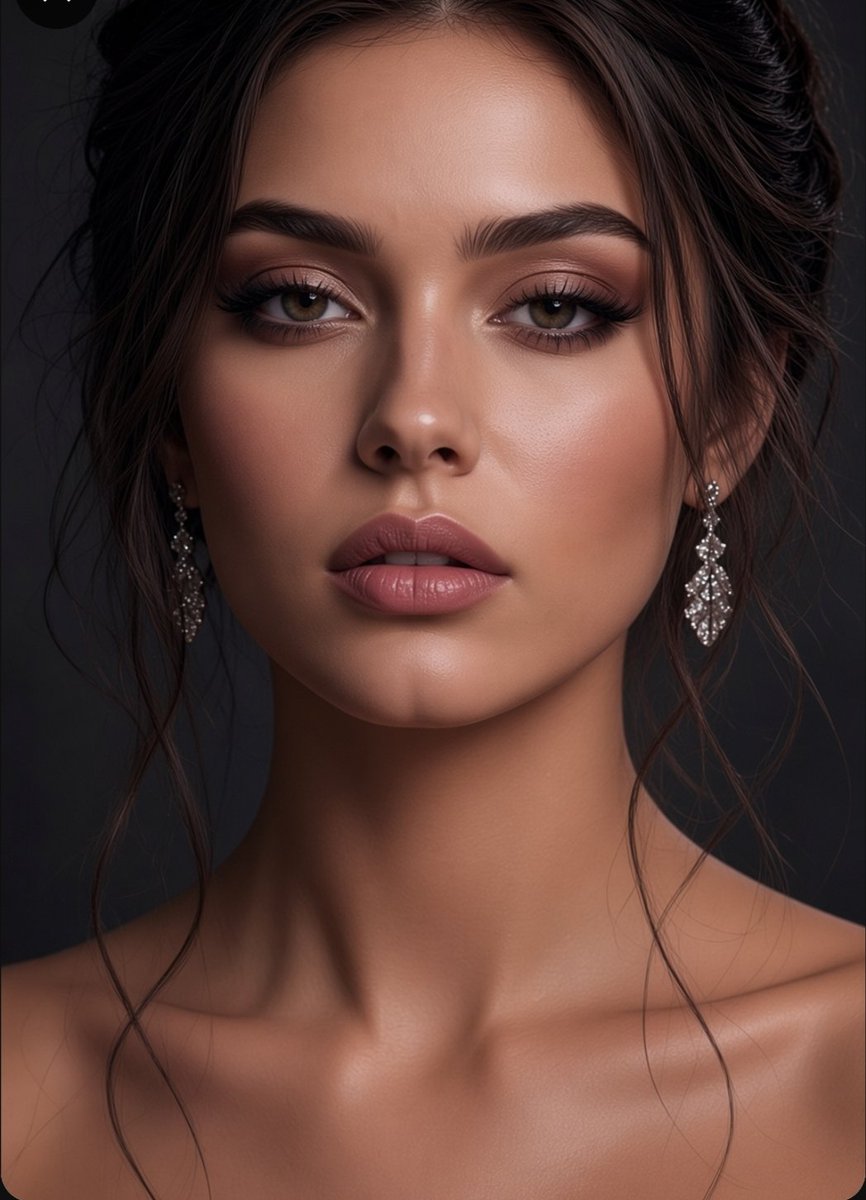 A stunning high-resolution studio portrait of a glamorous young woman with flawless ski...