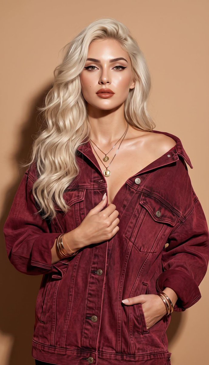 A high-fashion commercial editorial portrait of a stunning blonde model with voluminous...