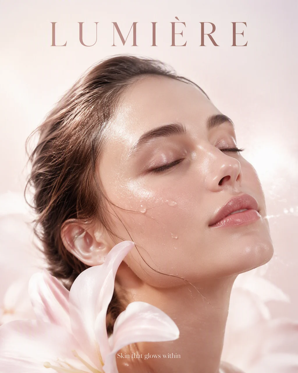 Create an ultra-realistic luxury skincare campaign portra...