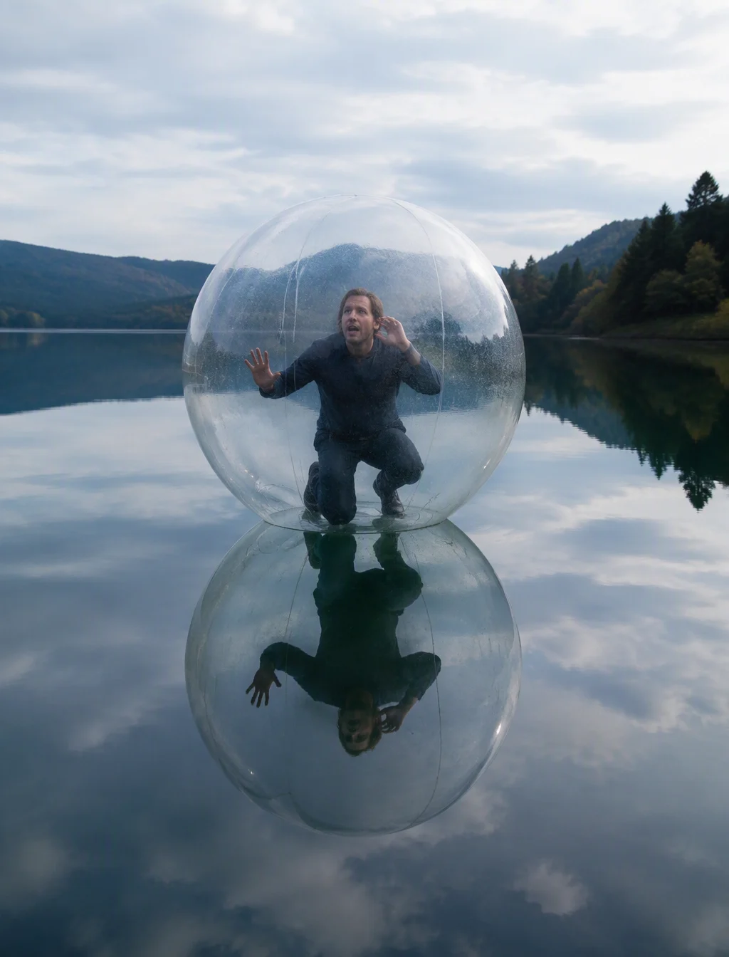 Static. inside a plastic bubble floating in the middle of...