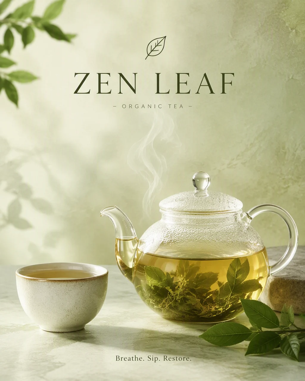 Create a calm premium advertising poster for a fictional ...
