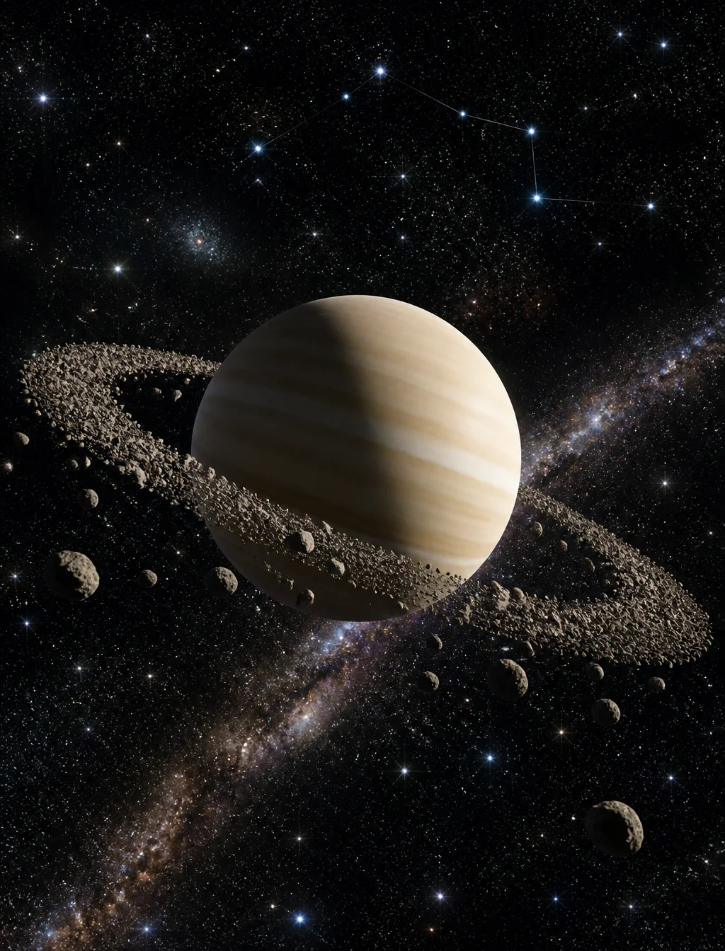 A hyper-realistic depiction of the majestic saturn in out...