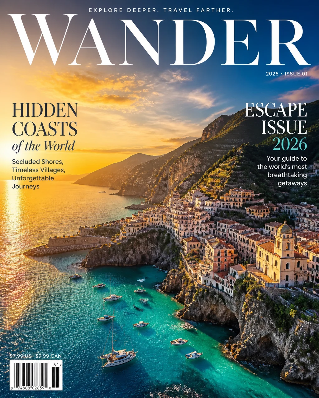 Create a premium travel magazine cover. FORMAT: 4:5 verti...