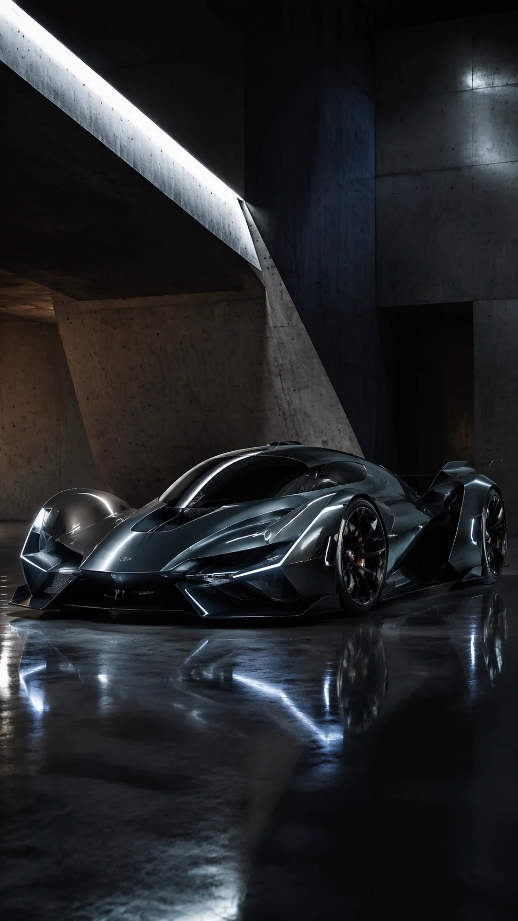 A futuristic hypercar concept in a dark luxury automotive...