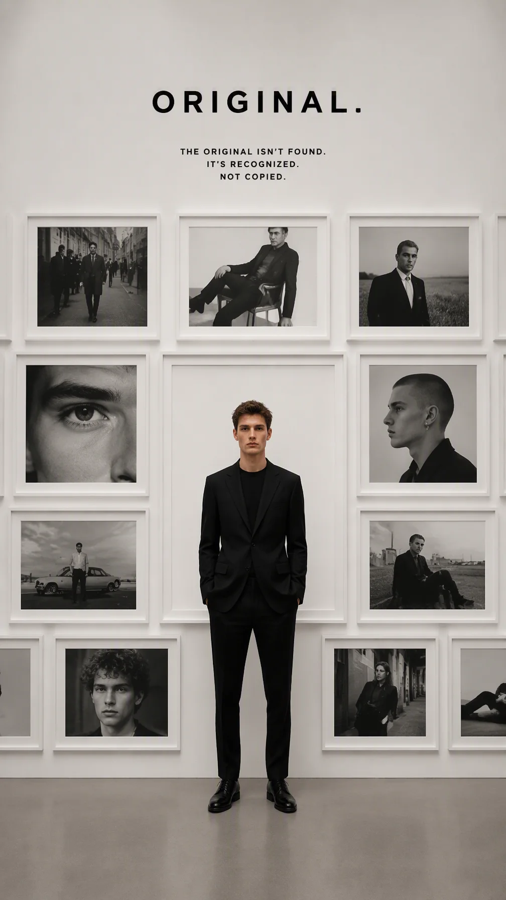 Premium editorial campaign.Main Subject: Young male model...