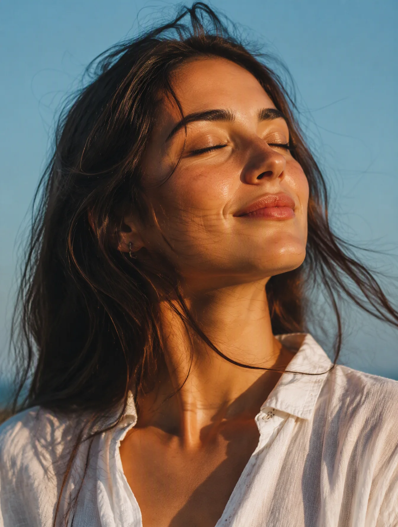 Ultra-realistic golden hour close-up portrait of a young ...