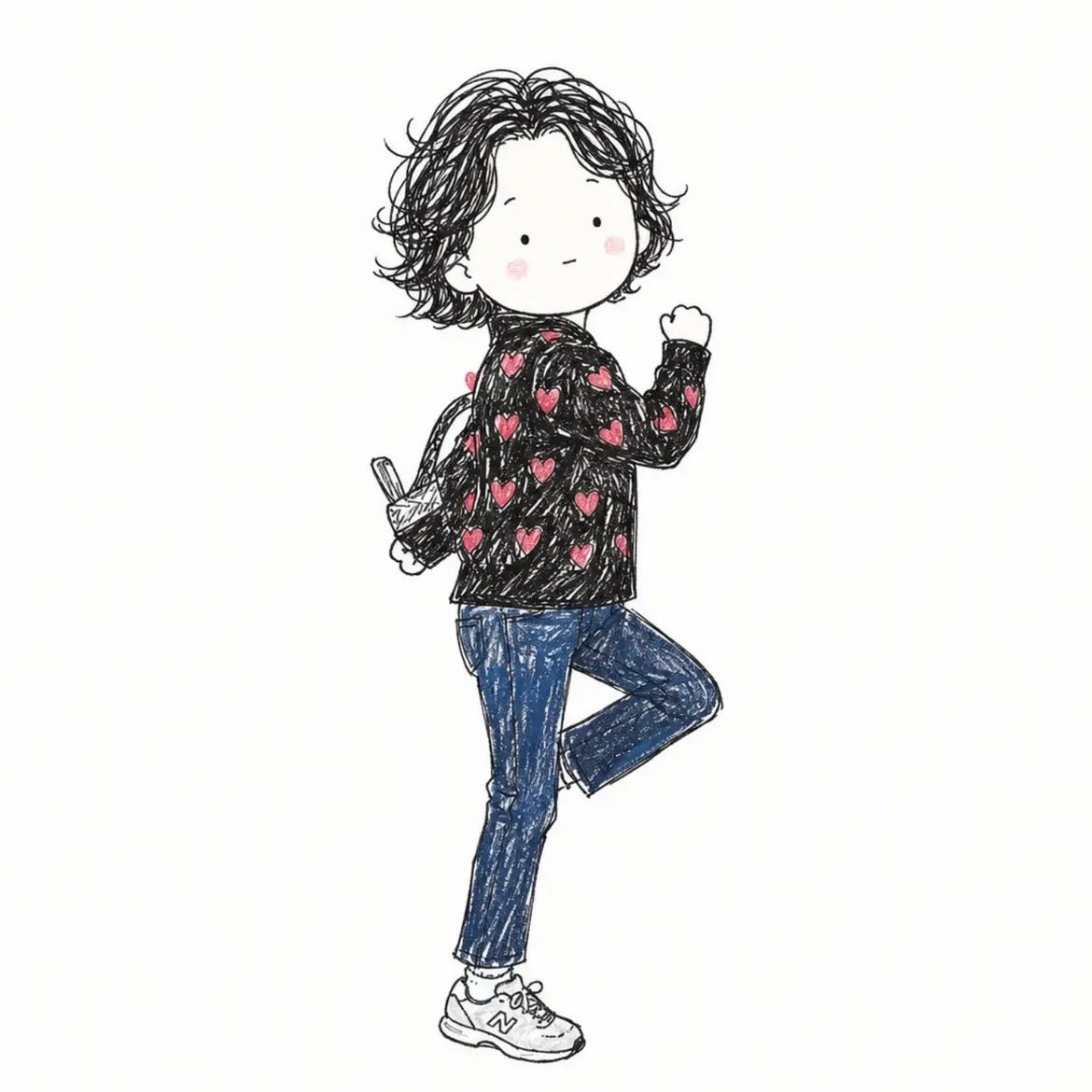 Transform the subject from the reference image into a cute, quirky hand-drawn doodle il...