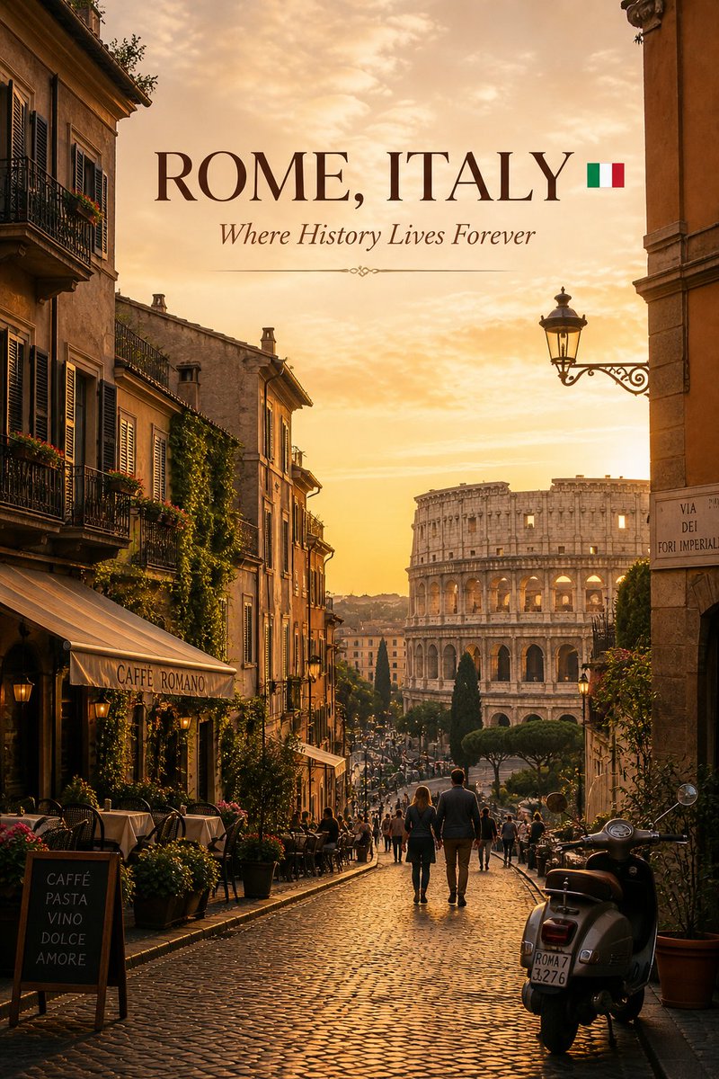 Create a premium cinematic luxury travel poster for ROME, ITALY, designed like an exclu...
