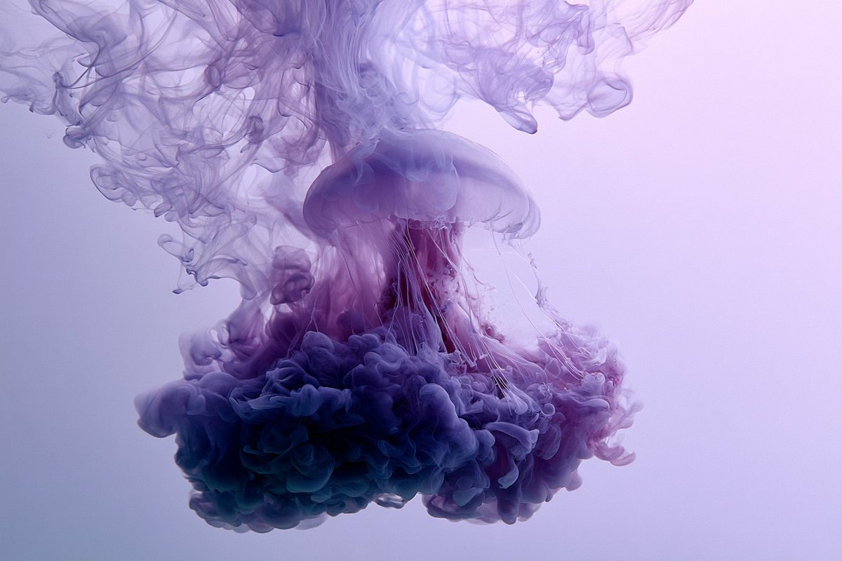 Artistic underwater portrait of a [character] suspended within flowing [color1] ink plu...