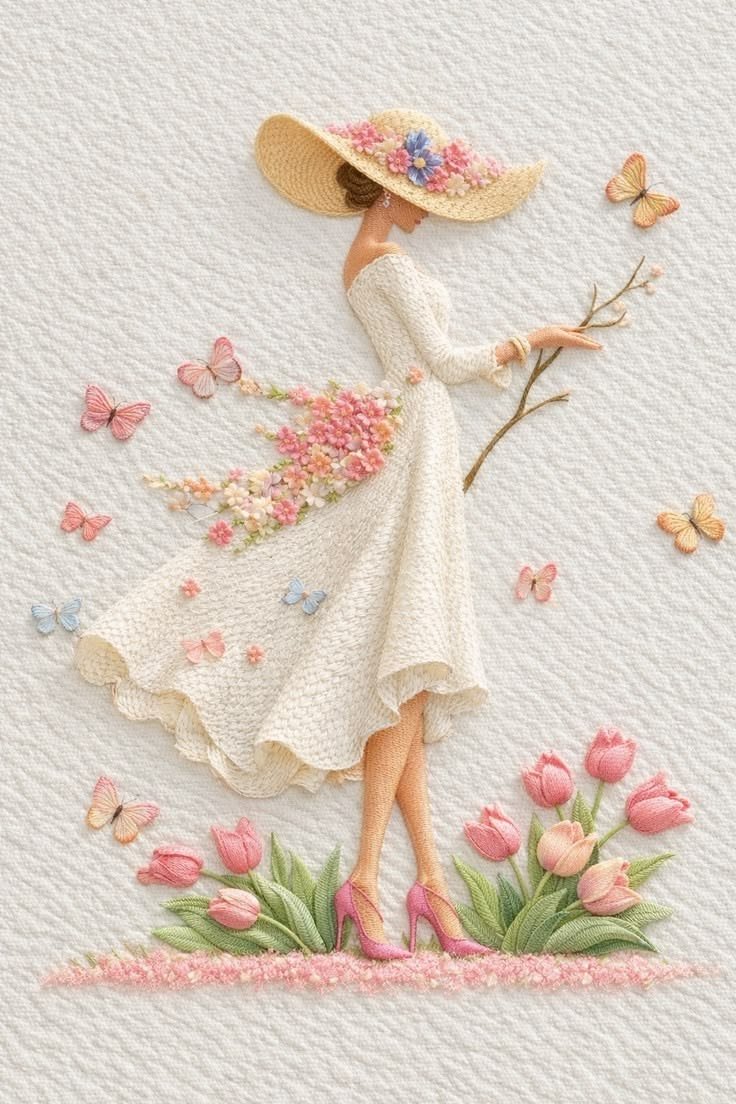 1. 🌸 Floral Lady with Wide Hat