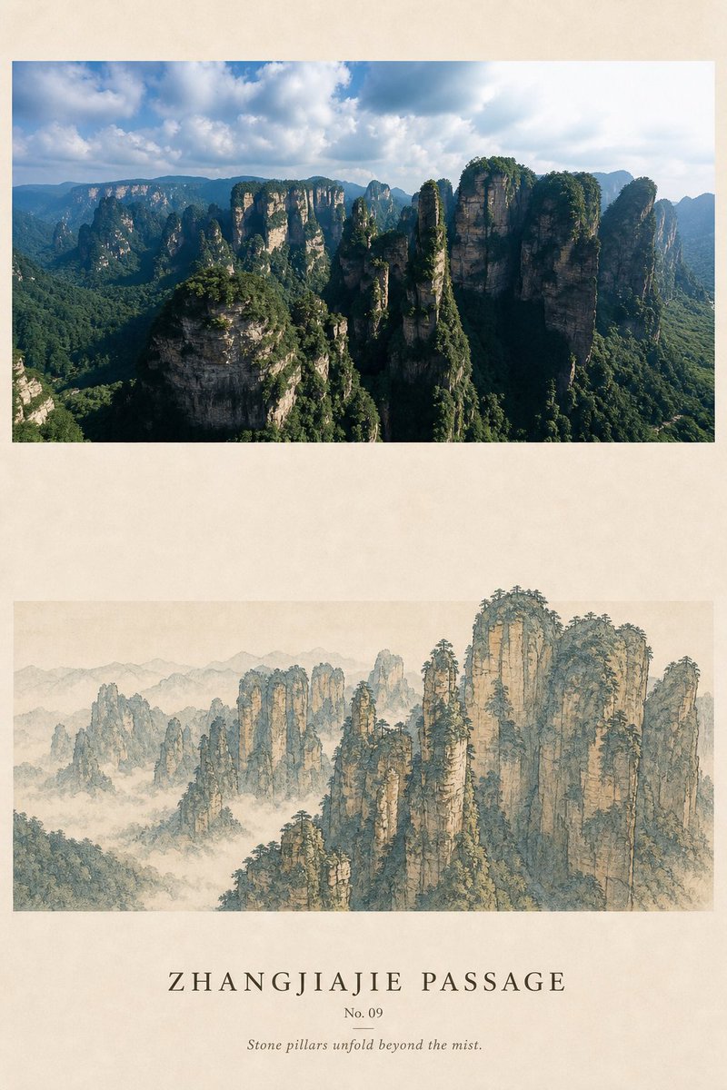 请将我上传的每一张旅行照片分别制作成一张独立的高级设计海报,每张照片单独输出,不进行多图拼贴。