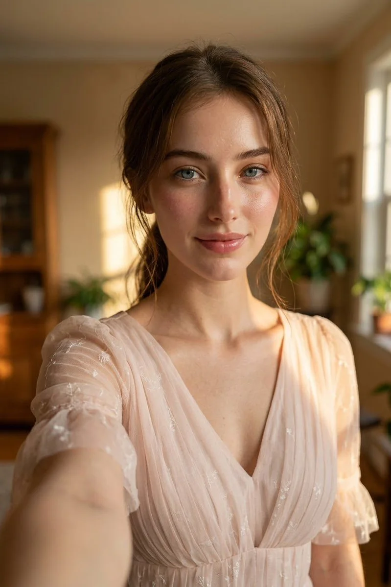 Ultra realistic DSLR-style selfie portrait of a girl with...