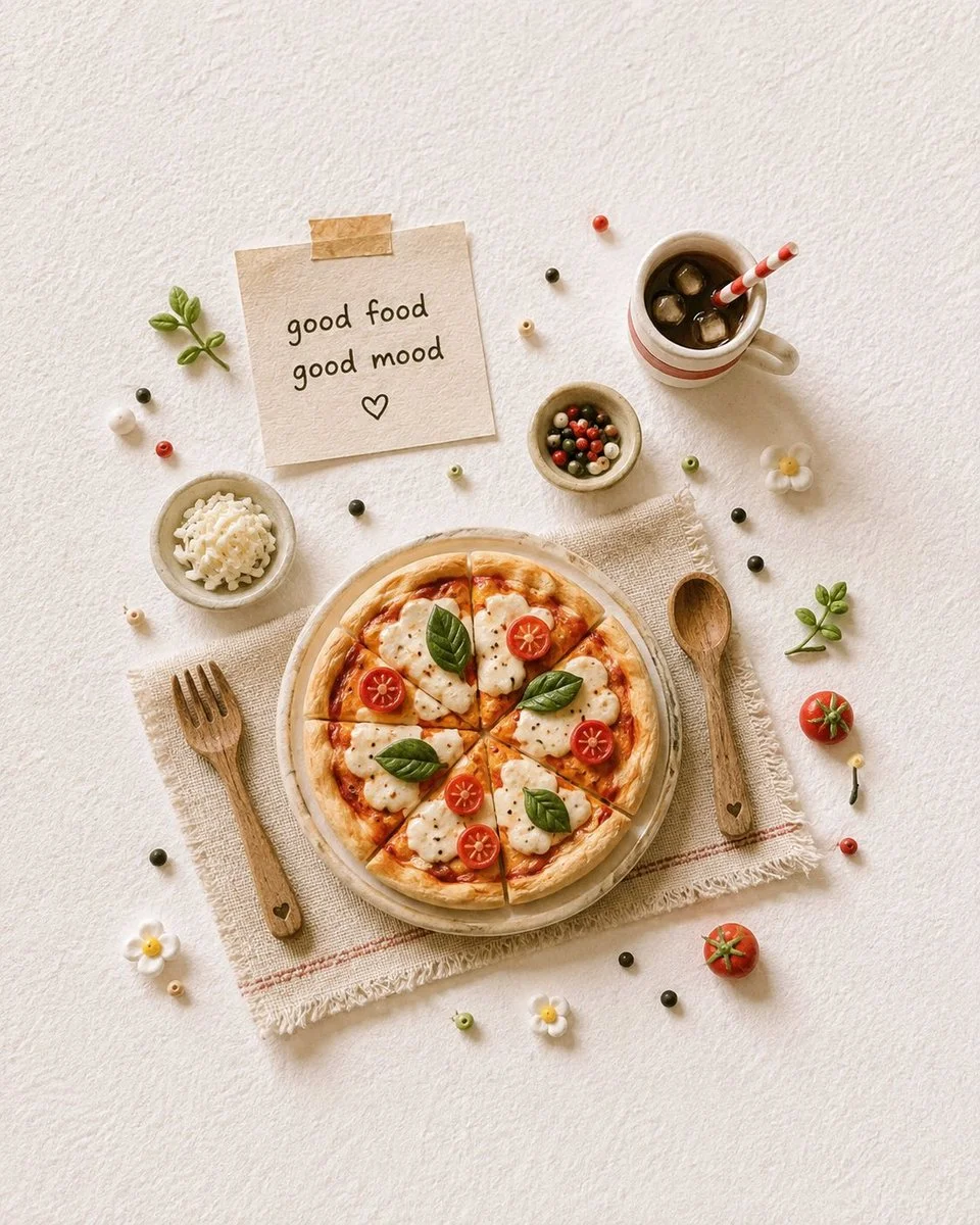 Create a charming handcrafted miniature food scene featur...
