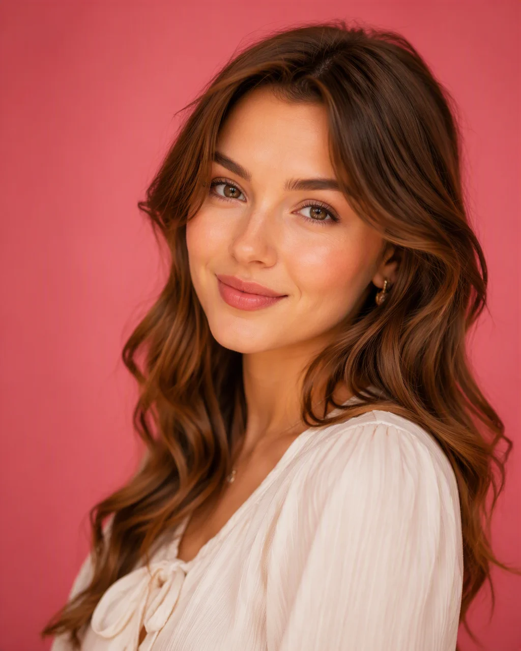 Create a hyper-realistic editorial portrait of a young wo...