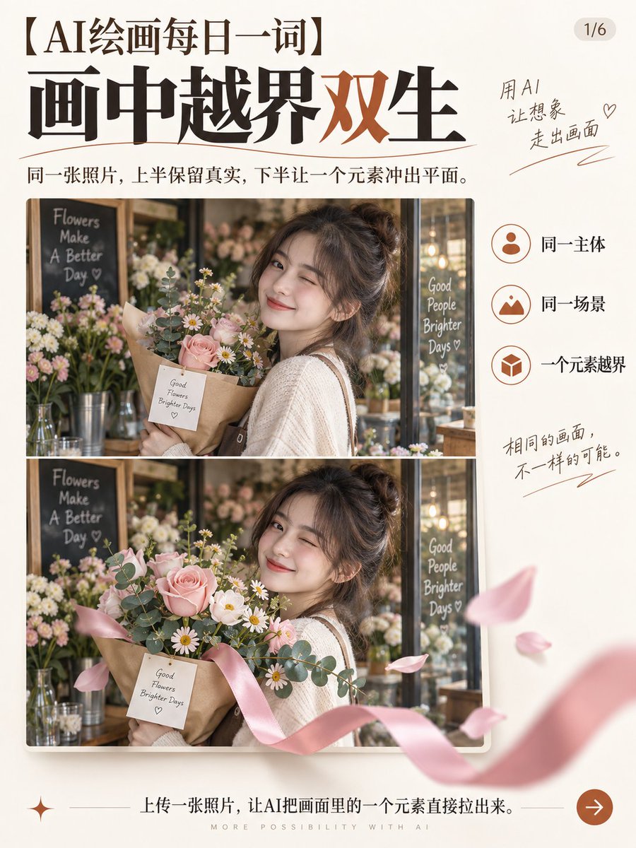 请基于我上传的照片,制作一张独立的 3:4 竖版“画中越界双生”海报。