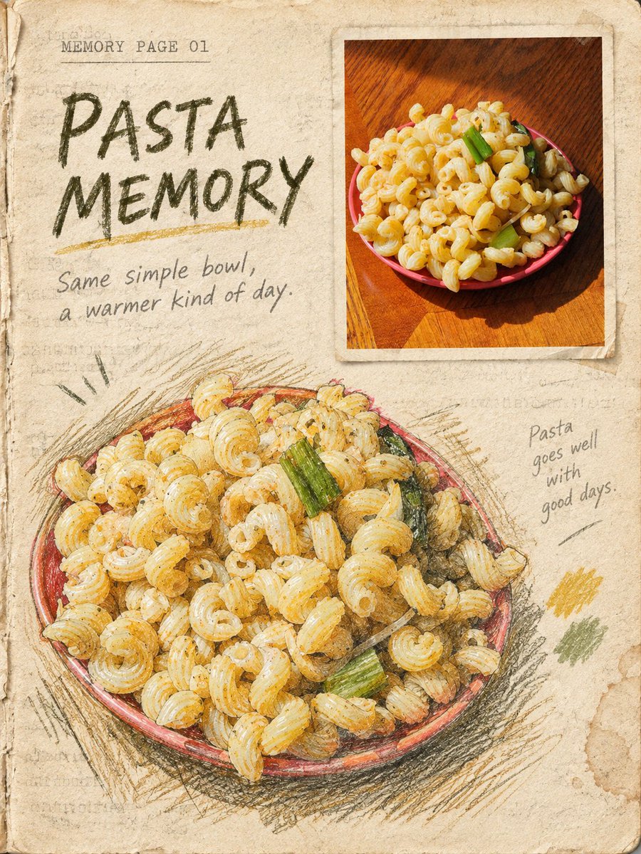 制作一张竖向3:4旅行编辑书页，风格为“TACTILE PAPER FOOD MEMORY｜触感纸页美食记忆”。这不是上下对比，也不是双色海报。整张画布是一页有纸浆纤维、齿面...