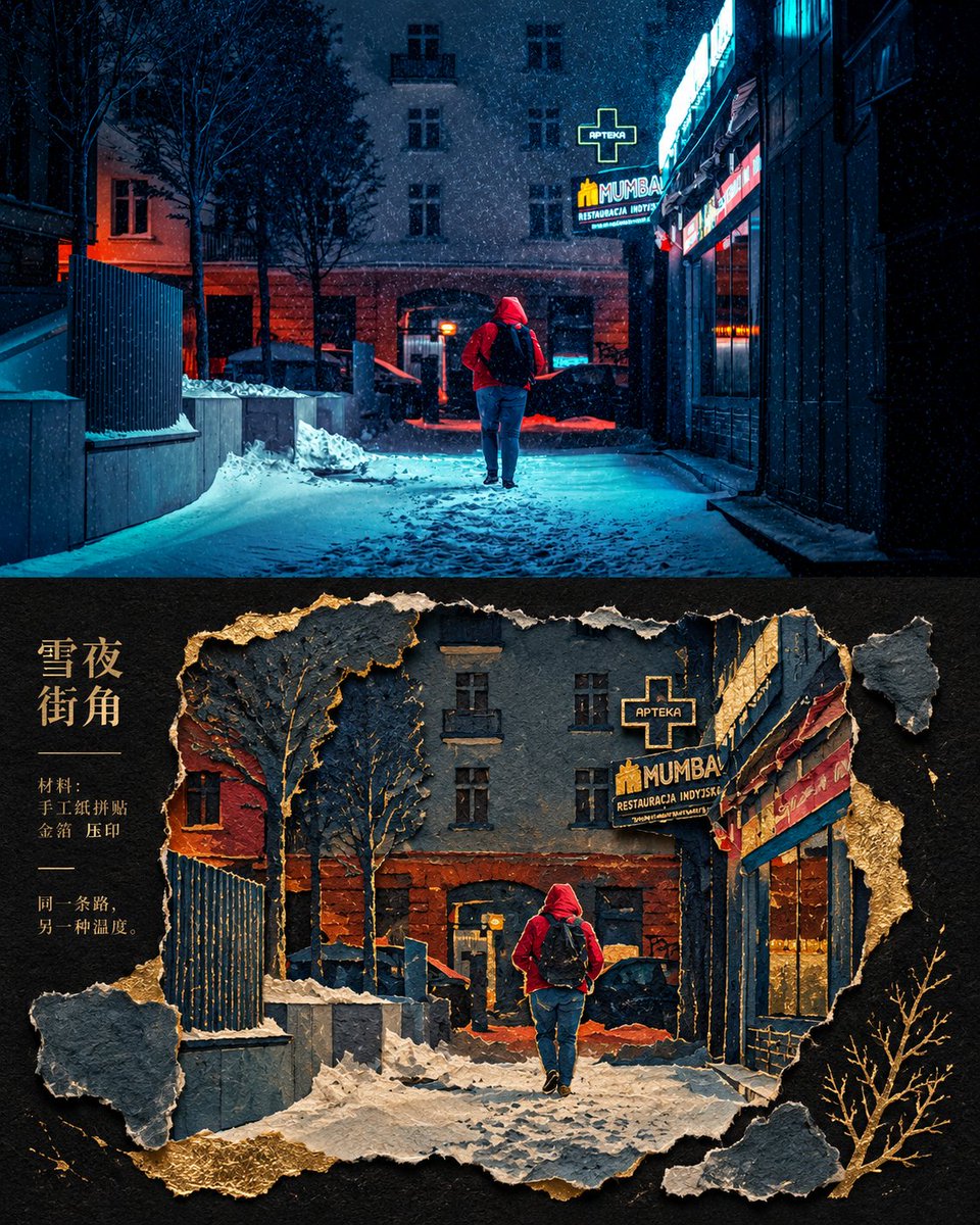 Primary request: 将输入照片转化为“鎏金古迹纸雕拼贴风”，同时保留照片事实与主体身份。