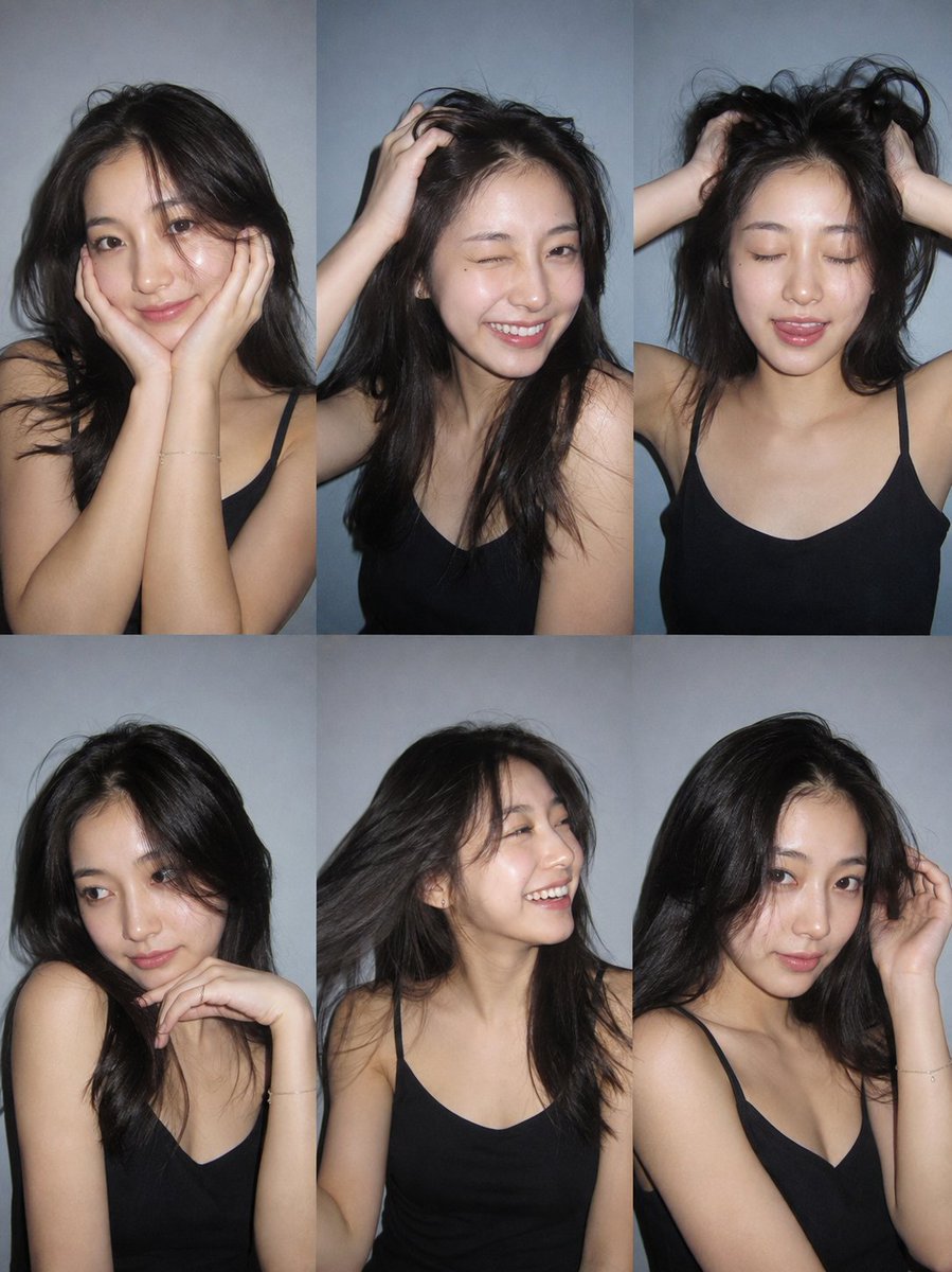 Ultra-realistic 6-photo collage (3×2 grid) of the same person using client photo for id...